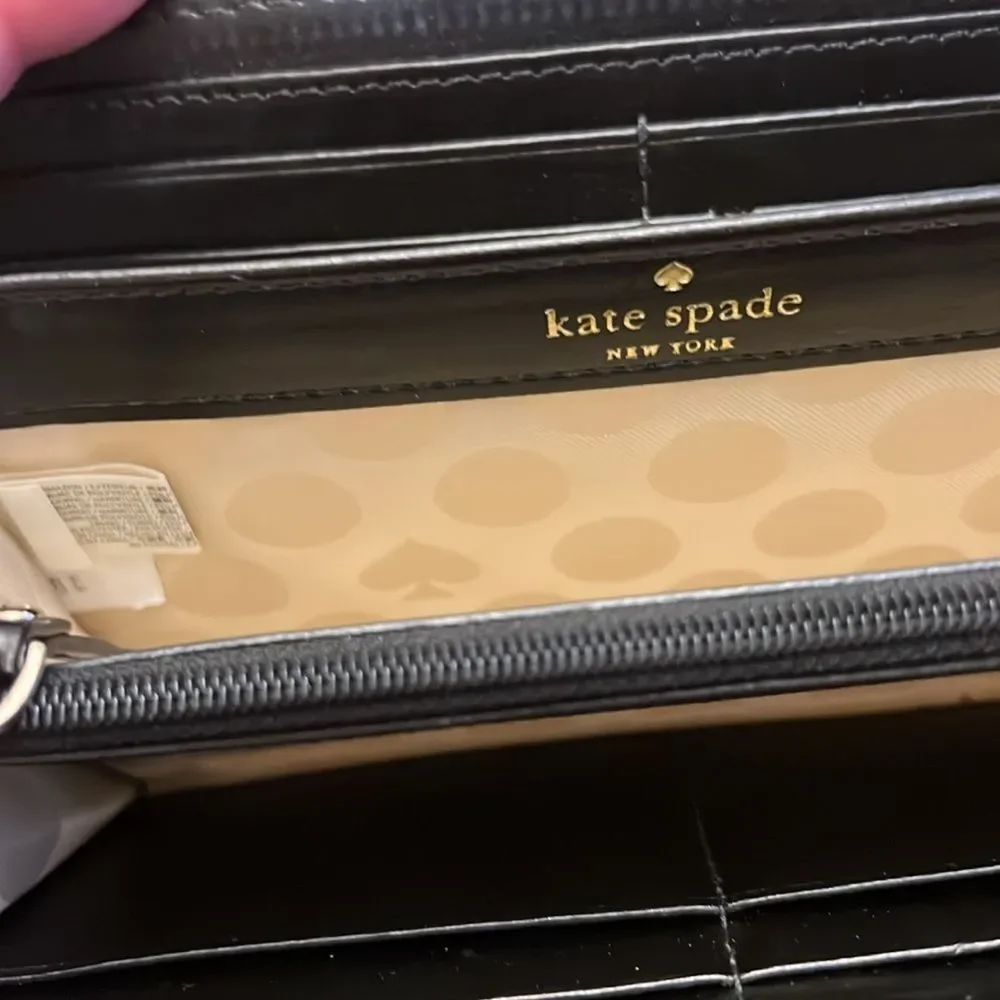 Kate Spade Polka Dot Wallet Black and Cream Coated Canvas Accordion Long Wallet